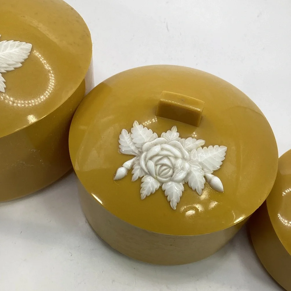 Schwarz Brothers 1970s vanity powder holders gold